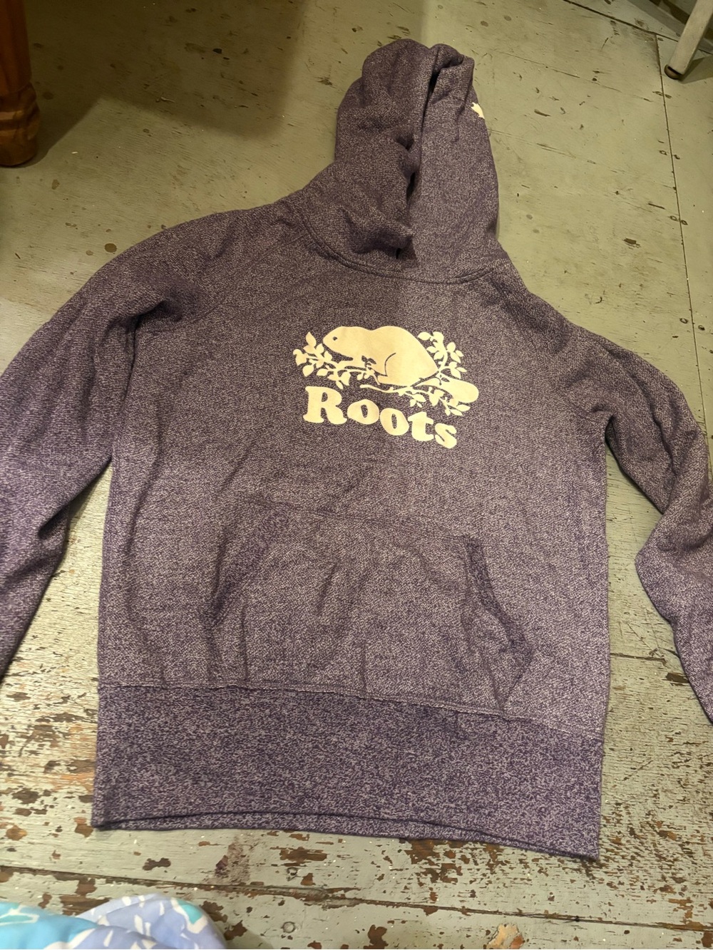 Roots Women’s Heather Purple Crewneck Hoodie with Cream Beaver Logo